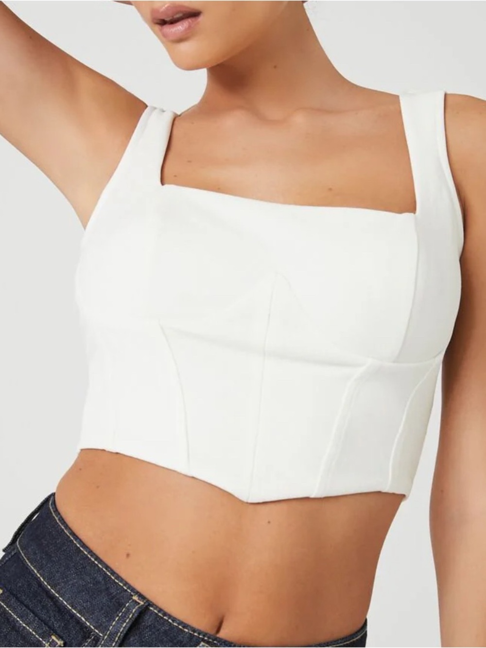 Forever 21 White Square-Neck Corset Crop Top
